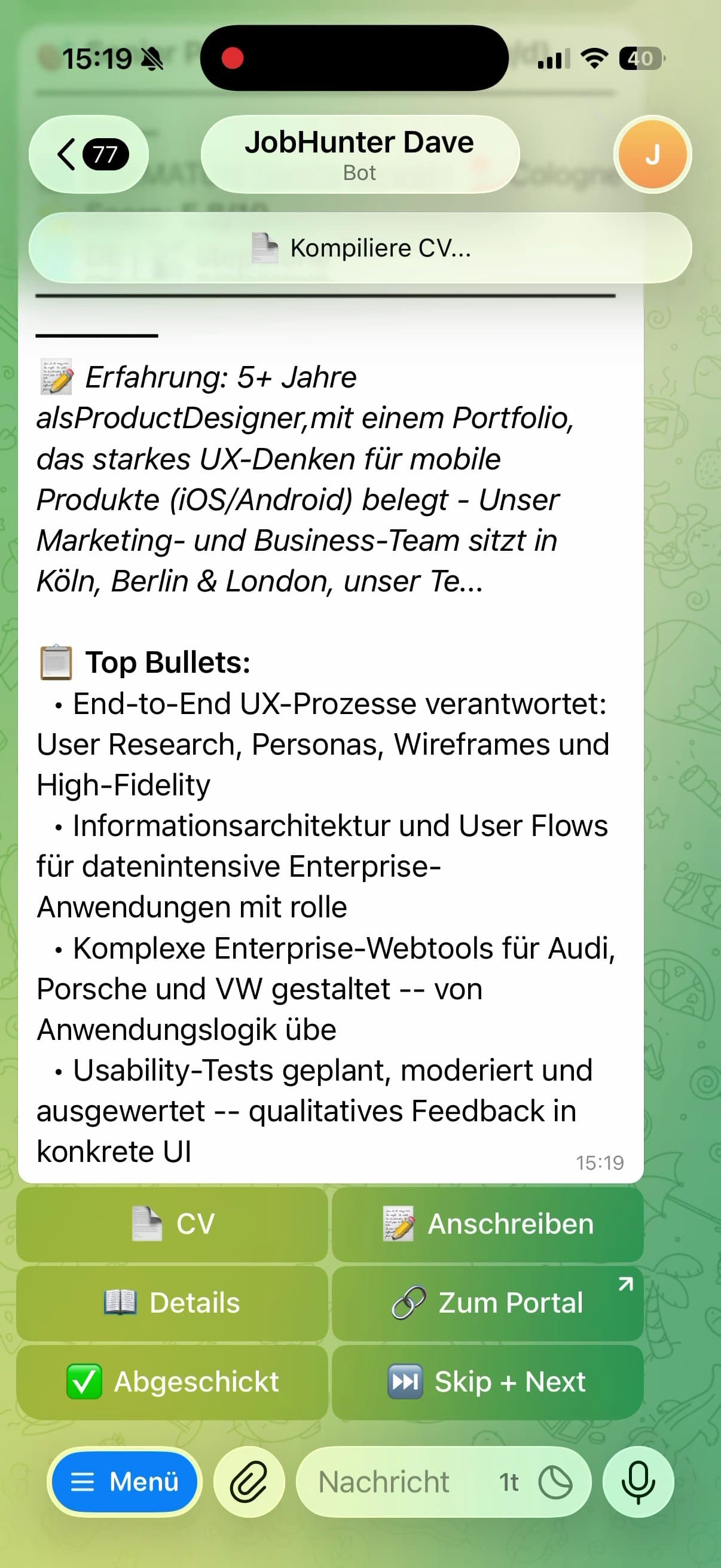 Job Hunter screen 8