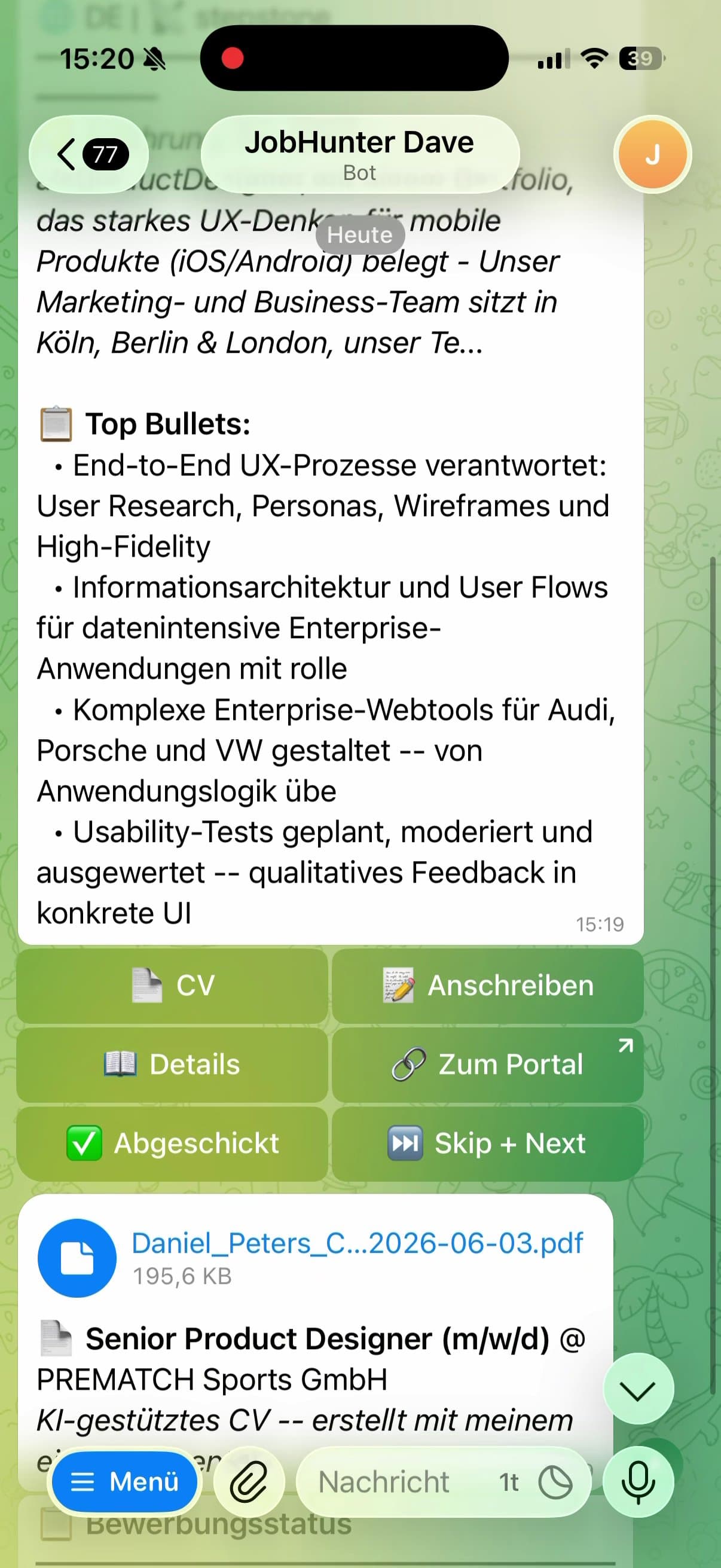 Job Hunter screen 9